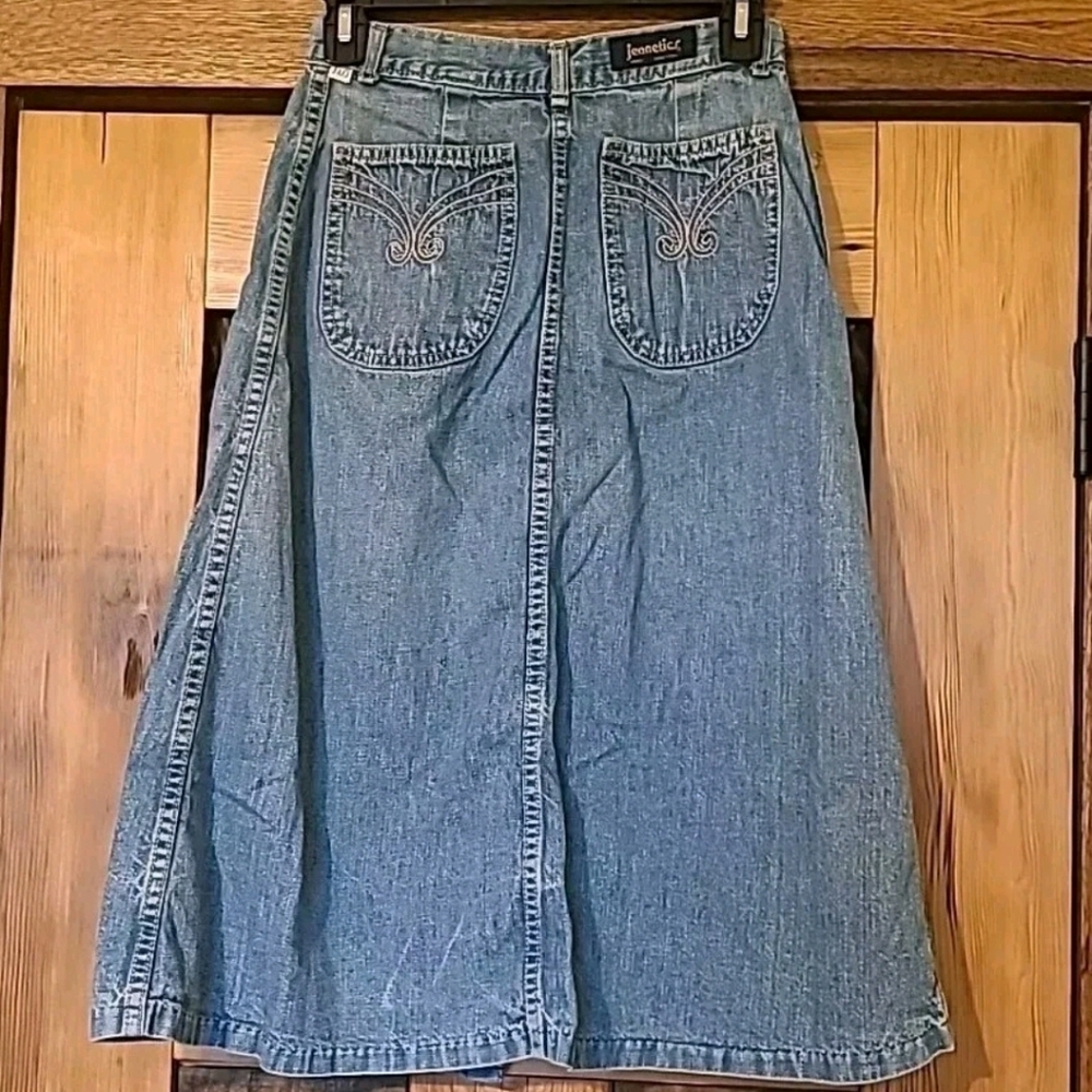 Vtg 60s 70s Jeanetics jjfj Denim Skirt Midi A-line Button Hippie Mod- Small W24"